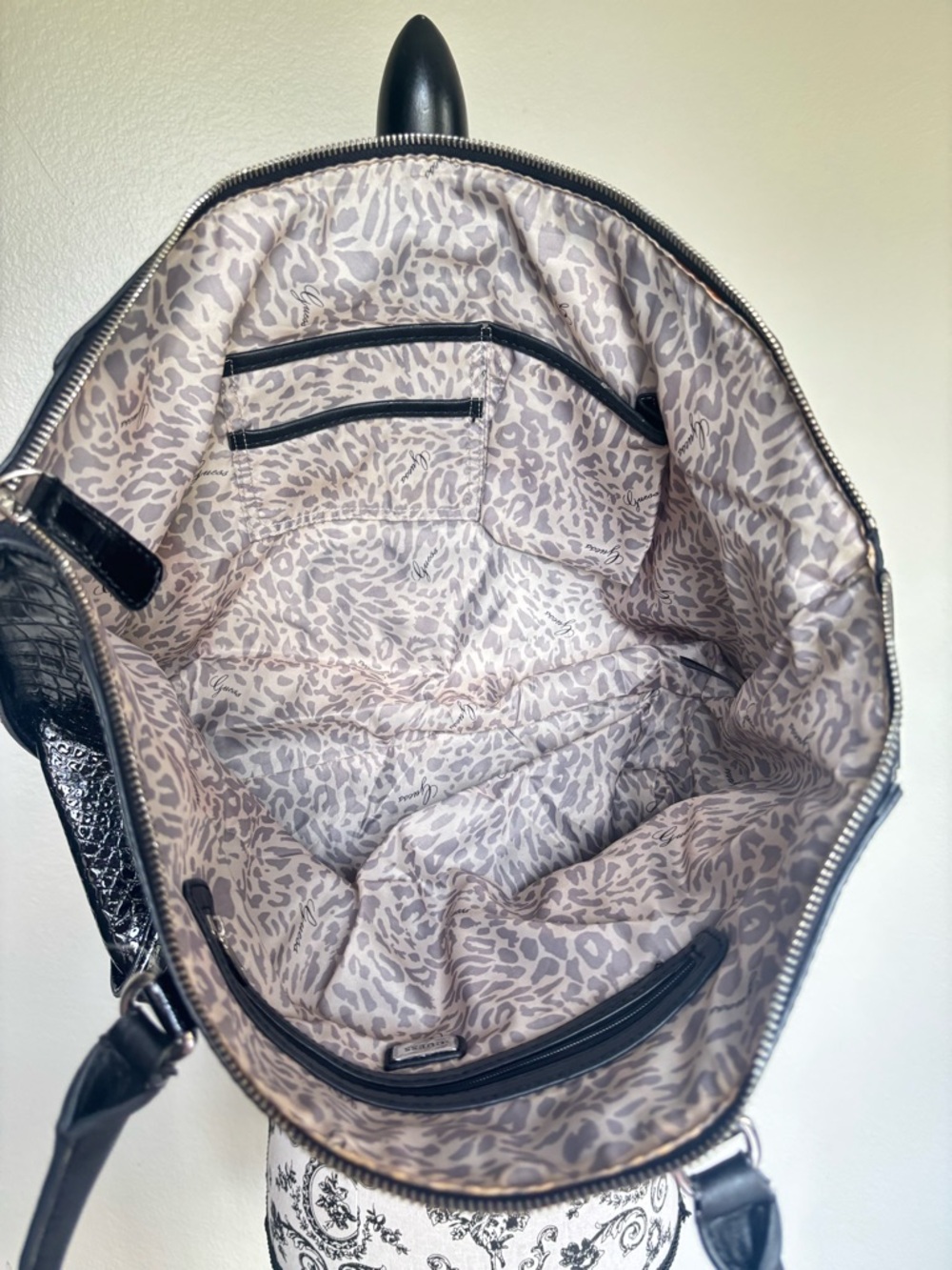 Guess Black Croc-Embossed Patent Tote - Picture 9 of 13